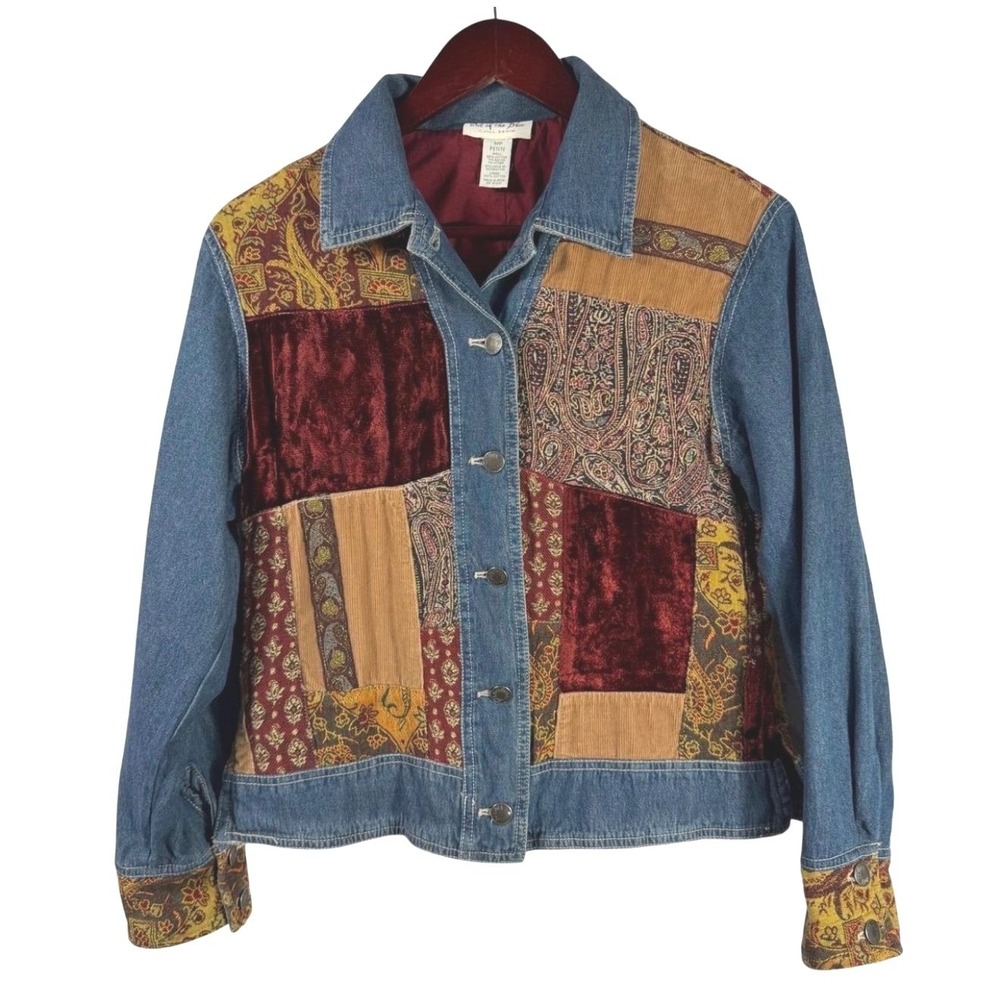 Out of the Blue J. Jill Patchwork Tapestry Denim Jacket Boho Womens‎ Med Multi